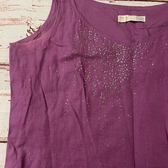 Eileen Fisher Tank Dress Womens 10 Sequins 100% Irish Linen Purple Scoop Neck - Picture 5 of 11